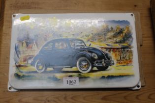 A VW beetle enamel plaque