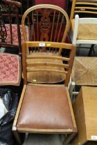 A late Victorian carved oak dining chair, an elm s