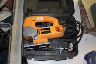 A Maxwerx 240V electric jigsaw in fitted plastic c