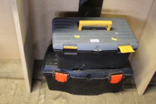 Two plastic tool boxes and contents of various fix