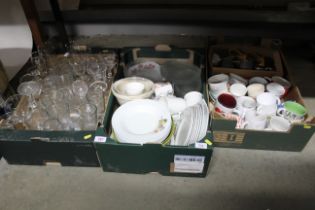 Three boxes of various sundry glass and china