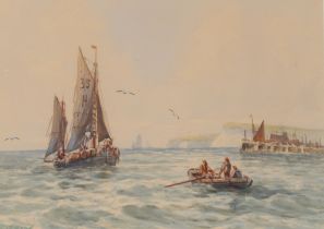 Drew, watercolour study of fishing vessels with ha