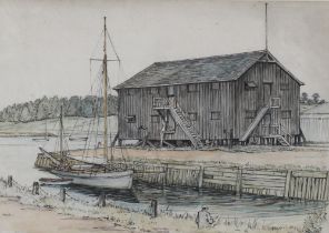 Herbert Cole, watercolour study of a moored boat a