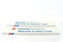 Two enamel Network South East signs for "Harwich T