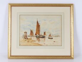 C.N., watercolour study of fishing vessels at low