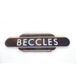 An enamel railway station sign for Beccles, 92cm l