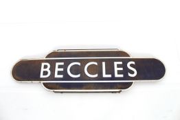 An enamel railway station sign for Beccles, 92cm l
