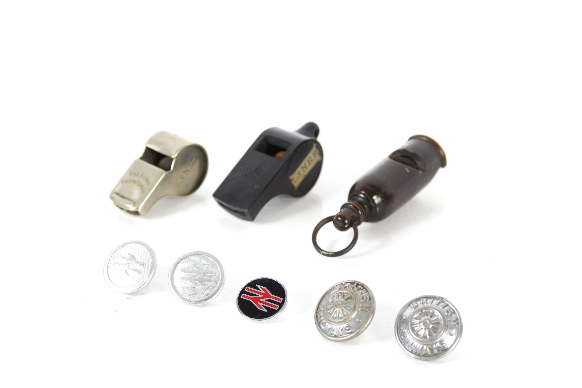 A NER horn whistle; a LNER Bakelite whistle; a po - Image 2 of 4