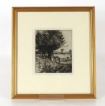 After Harry Becker, etching depicting a country la