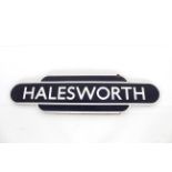 A Halesworth enamel railway station sign, 92cm lon