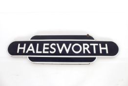 A Halesworth enamel railway station sign, 92cm lon