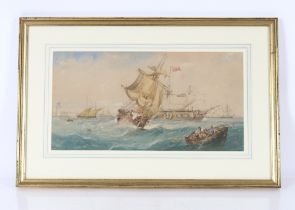 Richmond Markes, watercolour study of a naval engagement, initialled, 23cm x 24cm