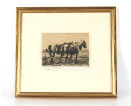 Harry Becker, pencil signed etching depicting work