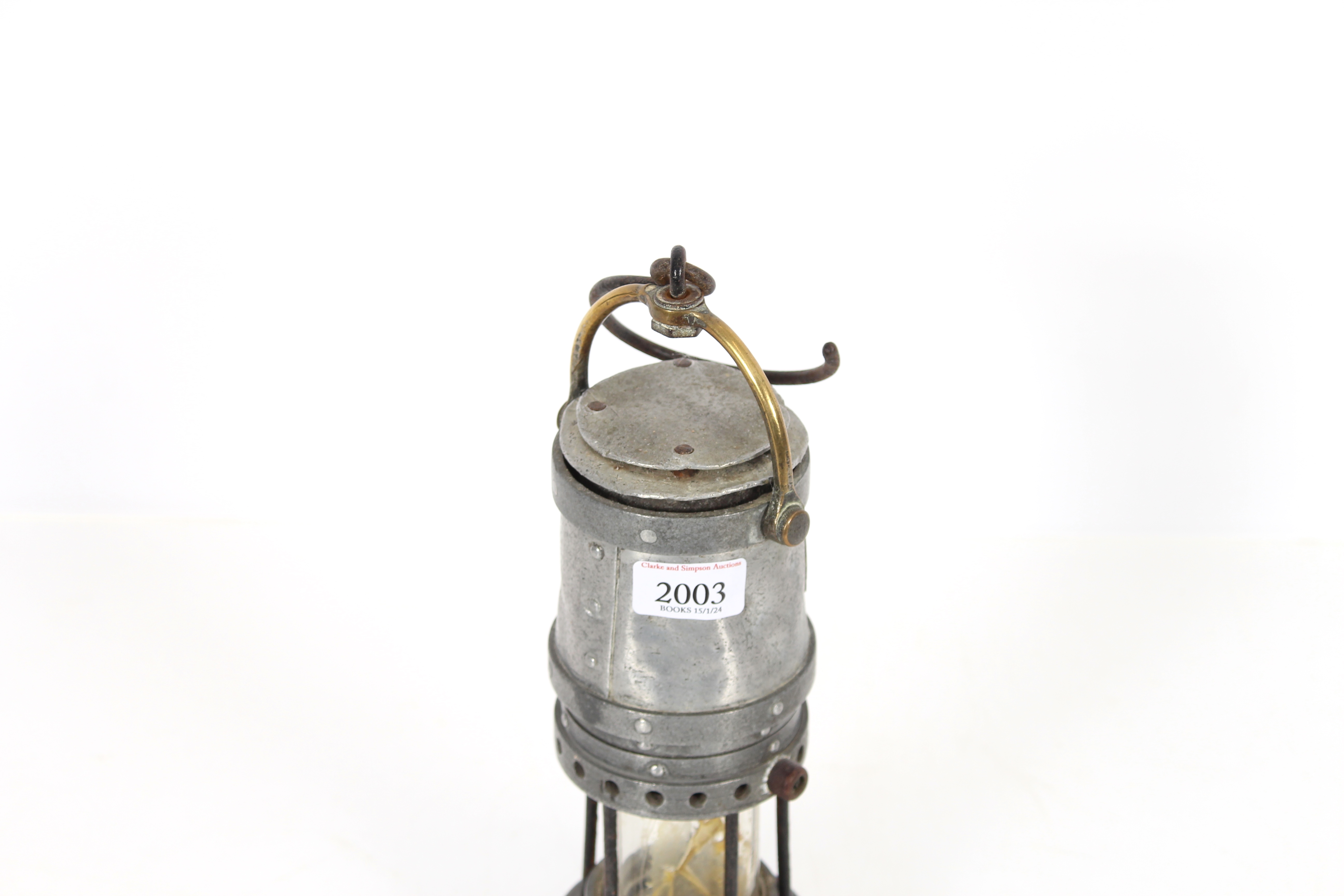 A metal and brass miners lamp by Thomas and Willia - Image 2 of 9