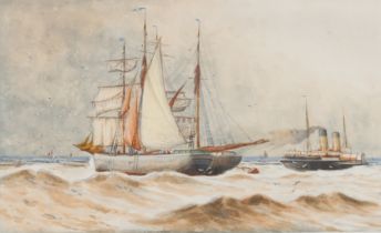 19th Century school, watercolour study of sailing