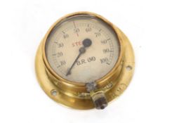 A B.R.(M) steam gauge, brass cased