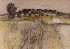 John O'Connor 1913-2004, charcoal and crayon, rural scene, signed, 54cm x 74cm