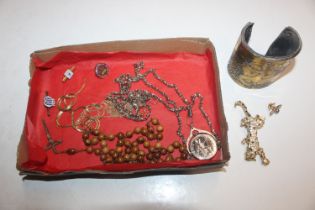 A box of various jewellery to include a bangle