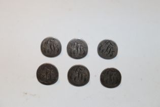 Six silver Georgian buttons, makers mark W. S. and