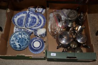 Two boxes containing various silver plated ware an