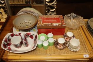 Two Royal Crown Derby cup and saucers AF; a glass