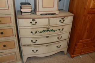 A painted and decorated bow fronted chest fitted t