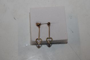 A pair of 9ct gold and cubic zirconia heart drop e