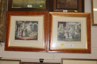 A pair of 19th Century maple framed coloured print