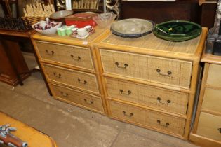 A pair of cane three drawer chests