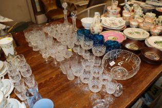 A quantity of various table glassware; three blue