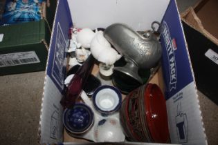 A box of miscellaneous glass and china, lacquered