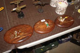 Three Indian inlaid oval plaques