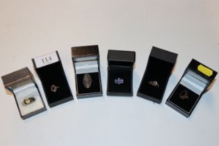 Six various 925 silver and other dress rings