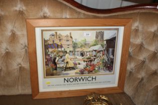 A framed and glazed Norwich railway print