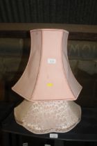 Three pink floral patterned lampshades