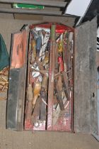 A metal tool box and contents of various tools inc