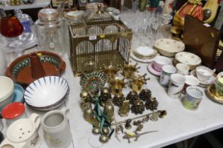 A collection of metal ware including a birdcage, c