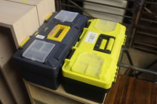 Two plastic tool boxes and contents of various too