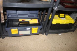 Two plastic tool boxes and contents of various too