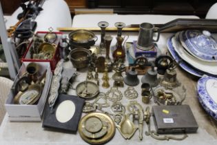 A quantity of various brassware, plated ware etc