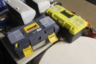 Two plastic tool boxes and contents of various too