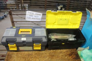 Two plastic tool boxes and contents of various too