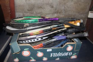 A quantity of tennis racquets etc.