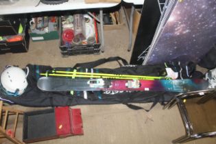 A pair of Line Soulmate skis with Squire bindings,