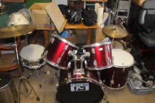 A complete drum kit comprising snare, high tom, mi