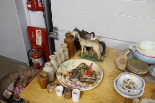 Various stoneware, bottles and ink wells, plaster