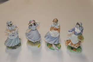 Four Coalport figurines " A Farmers Wife". "Rosey Picking Apples", "Grandmas Bonnet" and "The