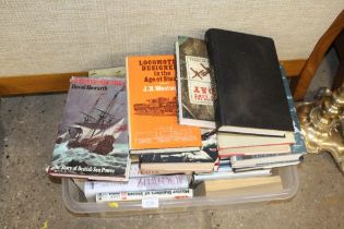 A box containing various books