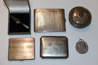 Two silver cigarette cases and a 925 silver pot an