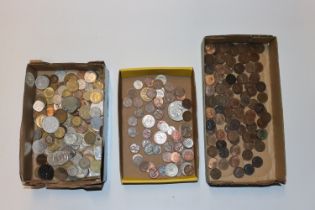 Three boxes of various coinage including American